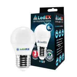 LED Лампа LEDEX 6W, E27, кулька 570lm,4000К,160град, чип:Epistar(100144 ) (Р)