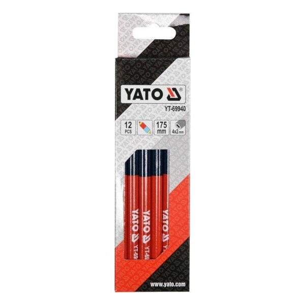 Олівець 2-х колірні (синій/червоний) HB YATO  175мм, стержень 4х2 мм, 12 шт.YT-69940