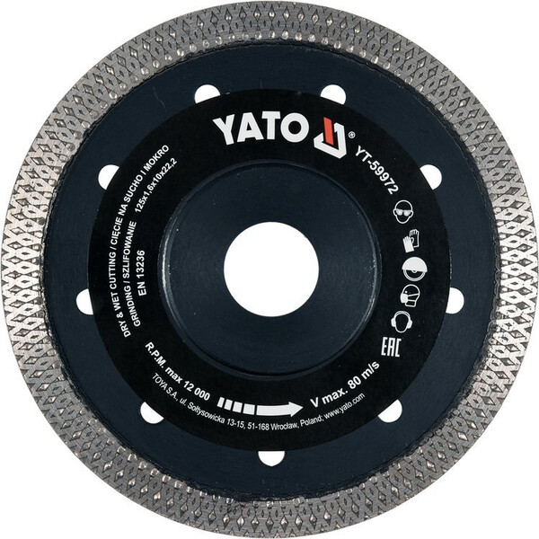 Диск відрізний діамант по кераміці YATO 125x1,6х10х22,2 мм (YT-59972)