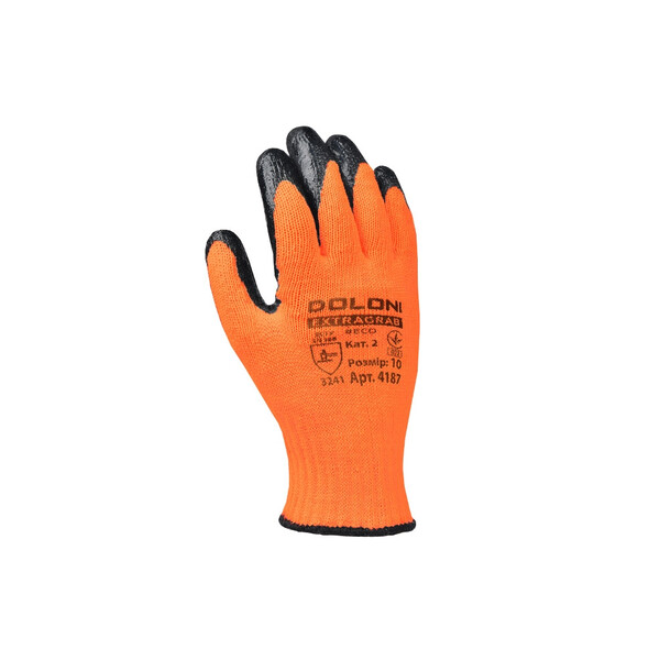 Перчатки DOLONI (4187) трикотаж оранж с латекс покрытием неполный облив 10р